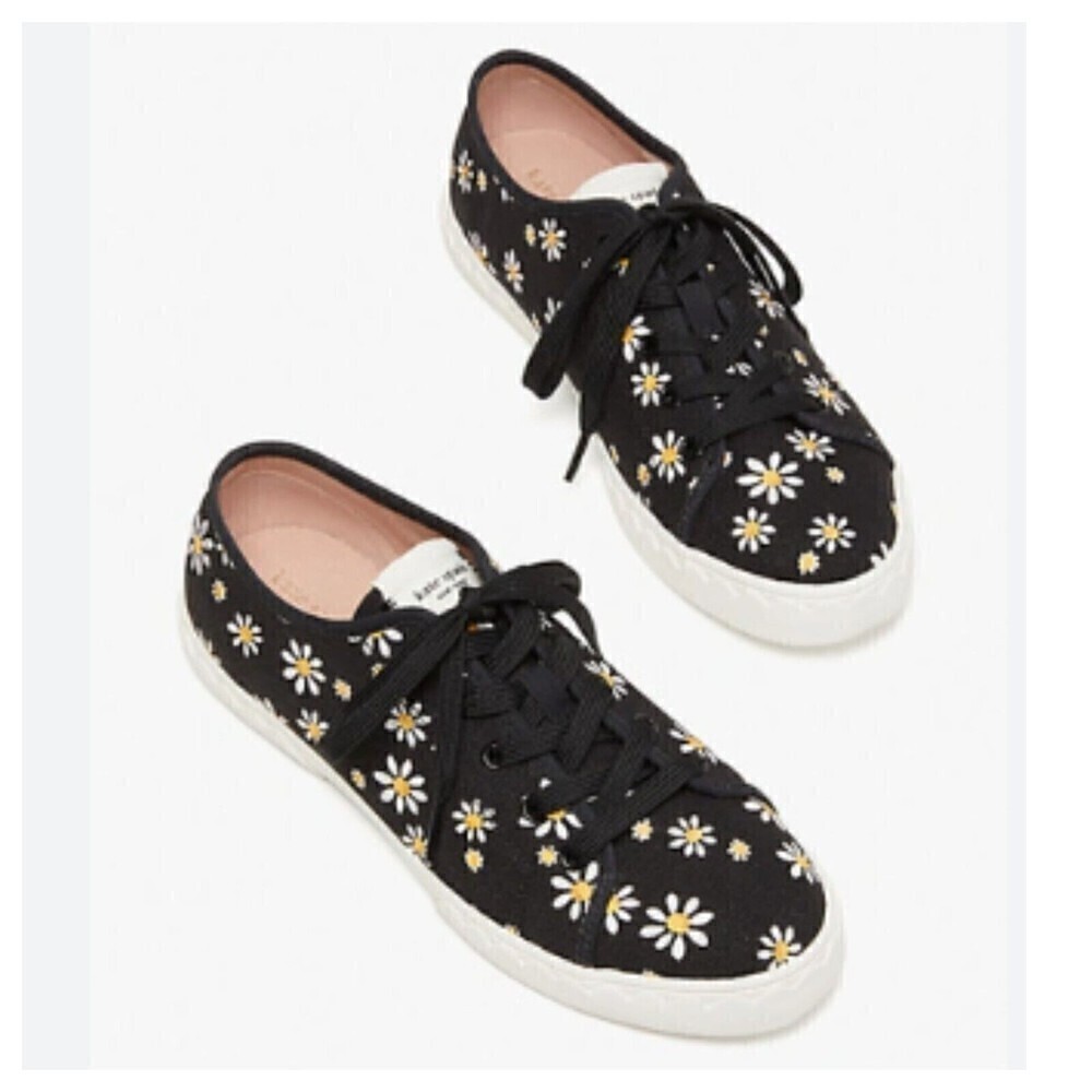KATE SPADE Vale Linen Daisy Dot Fashion Sneakers Women's Shoes Canvas Black 6.5